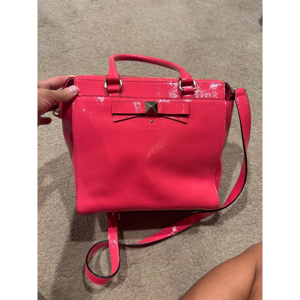 Kate Spade New York Hot Pink Patent Leather Bow Satchel Crossbody Bag PXRU4667